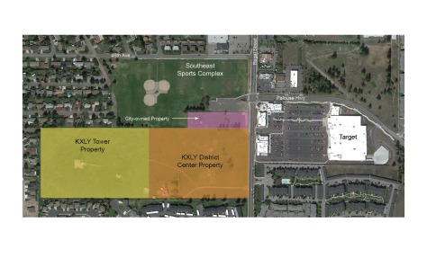 An overview of the Southgate District Center with the KXLY properties highlighted.